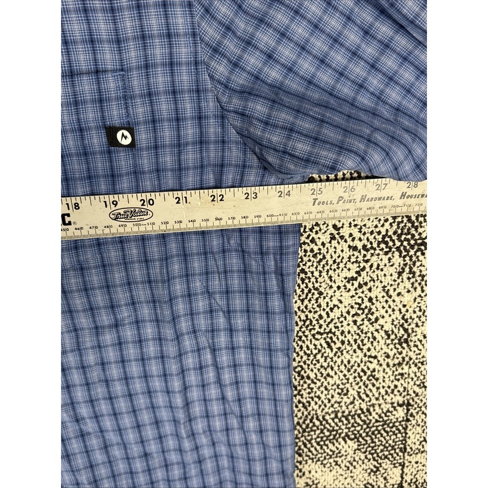 Marmot Short Sleeve Button Up Camp Shirt Mens XL Performance Blue Plaid Hike - Picture 6 of 9